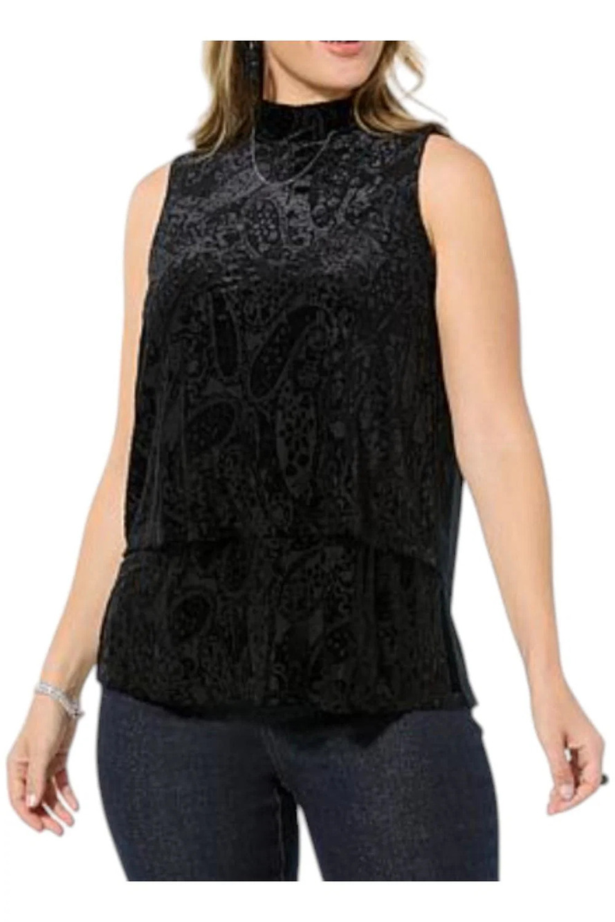 DG2 by Diane Gilman Women's Burnout Velvet Mock Neck Easy Tank Black - Plus